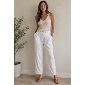 Bar III Pants Women's Size 16 Cropped Ivory Wide Leg Linen Blend Resort Vacation